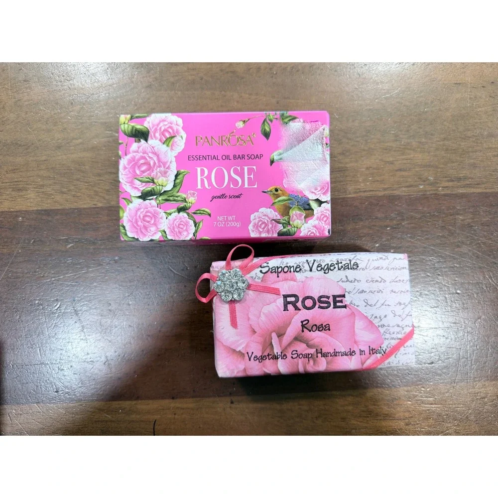 Panrosa Rose Essential Oil Soap & Handmade Italian Vegetable Soap Bundle 2pk